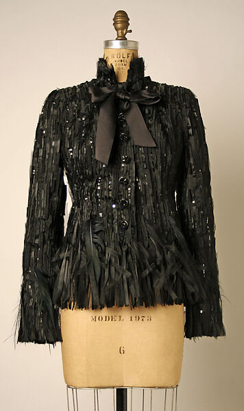 Jacket, House of Chanel (French, founded 1910), silk, plastic, glass, metal, feathers, French 