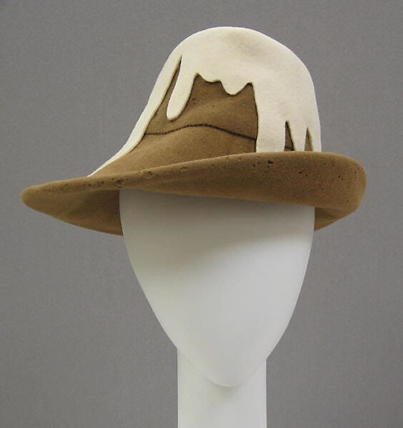 Hat, Stephen Jones (British, born 1957), a) wool; b) metal, pearl, British 
