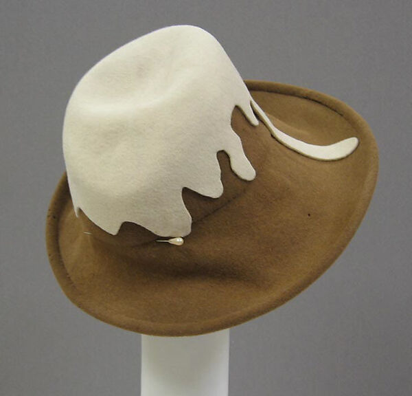 Hat, Stephen Jones (British, born 1957), a) wool; b) metal, pearl, British