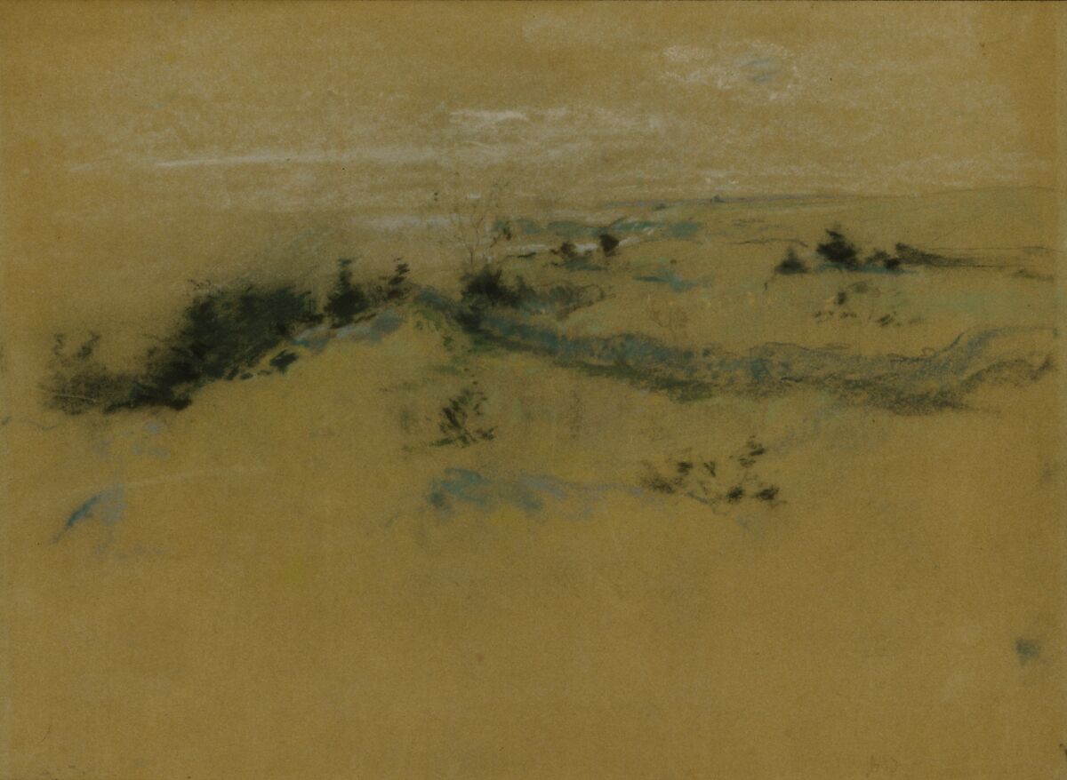 Landscape, John Henry Twachtman (American, Cincinnati, Ohio 1853–1902 Gloucester, Massachusetts), Pastel on pumice paper, mounted on cardboard, American