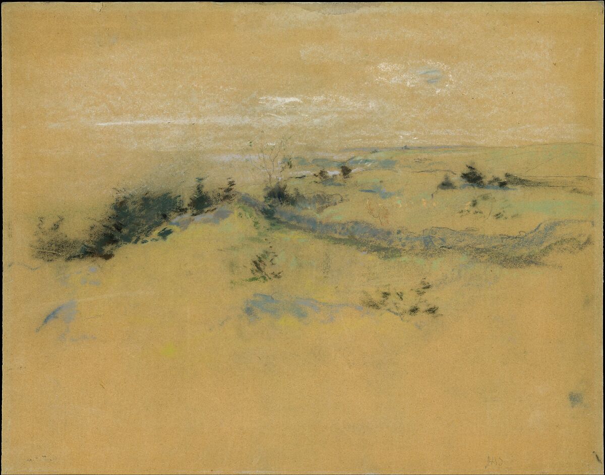 Landscape, John Henry Twachtman (American, Cincinnati, Ohio 1853–1902 Gloucester, Massachusetts), Pastel on pumice paper, mounted on cardboard, American 