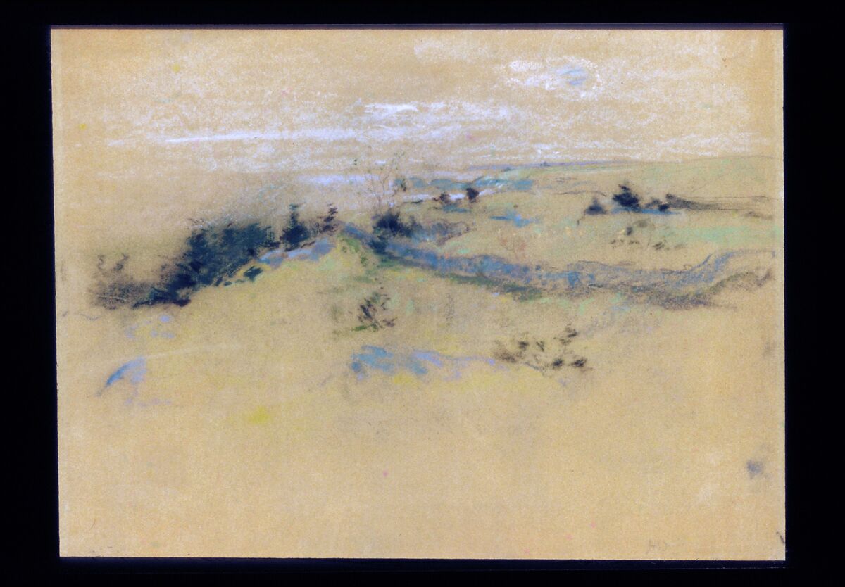 Landscape, John Henry Twachtman (American, Cincinnati, Ohio 1853–1902 Gloucester, Massachusetts), Pastel on pumice paper, mounted on cardboard, American