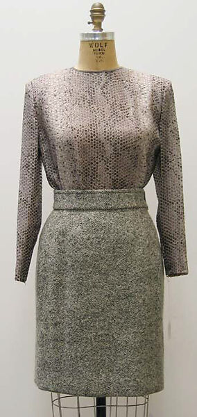 Ensemble, James Galanos (American, Philadelphia, Pennsylvania, 1924–2016 West Hollywood, California), a) wool, silk, rhinestones; b) wool, silk; c) silk, plastic, American