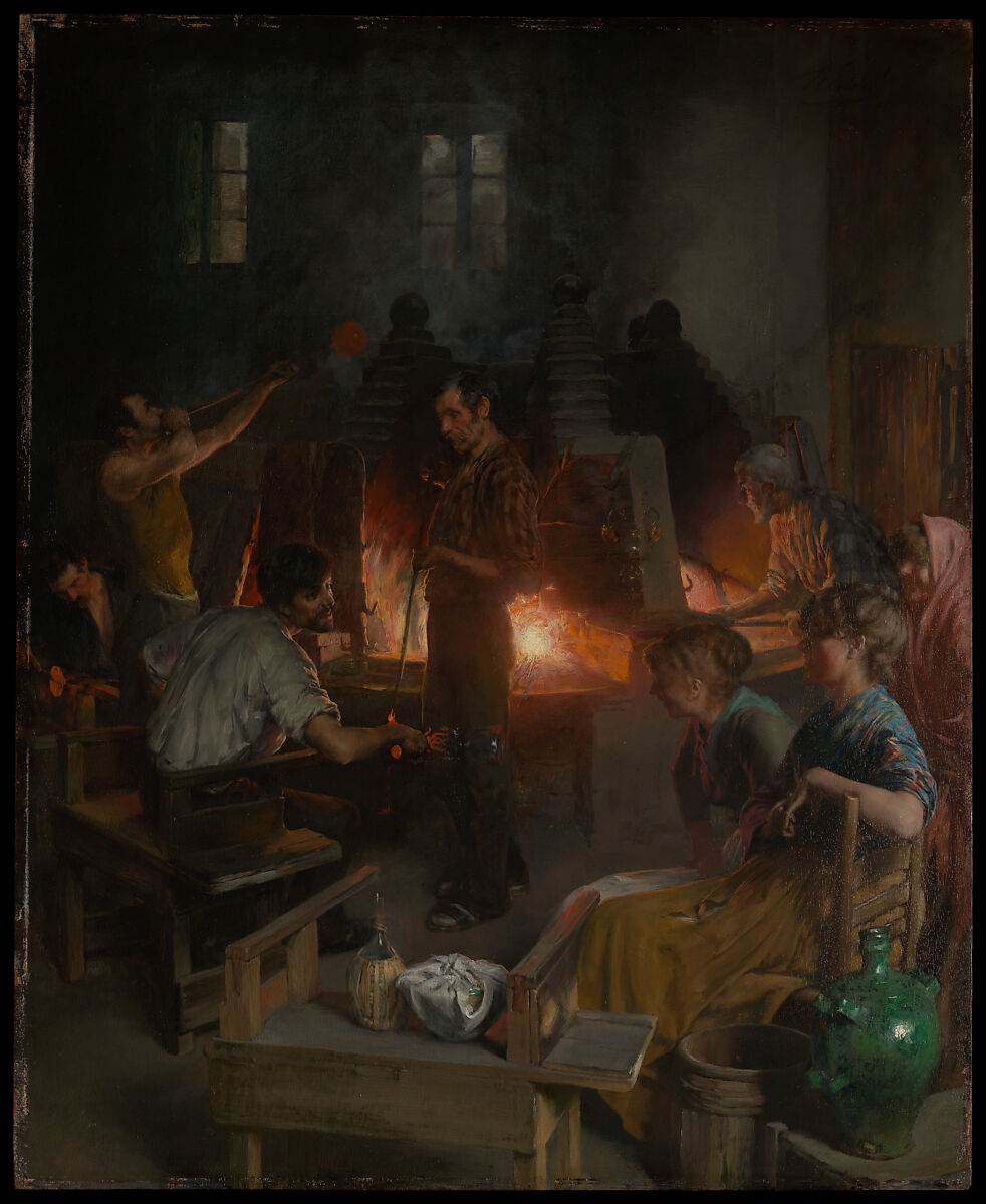 Glass Blowers of Murano, Charles Frederick Ulrich (1858–1908), Oil on wood, American 