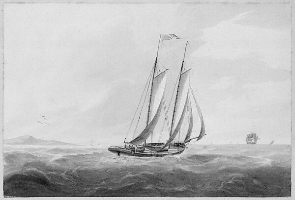 An American Schooner, Watercolor and graphite on off-white wove paper, American