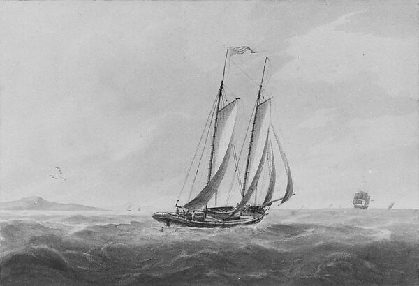An American Schooner, Watercolor and graphite on off-white wove paper, American 