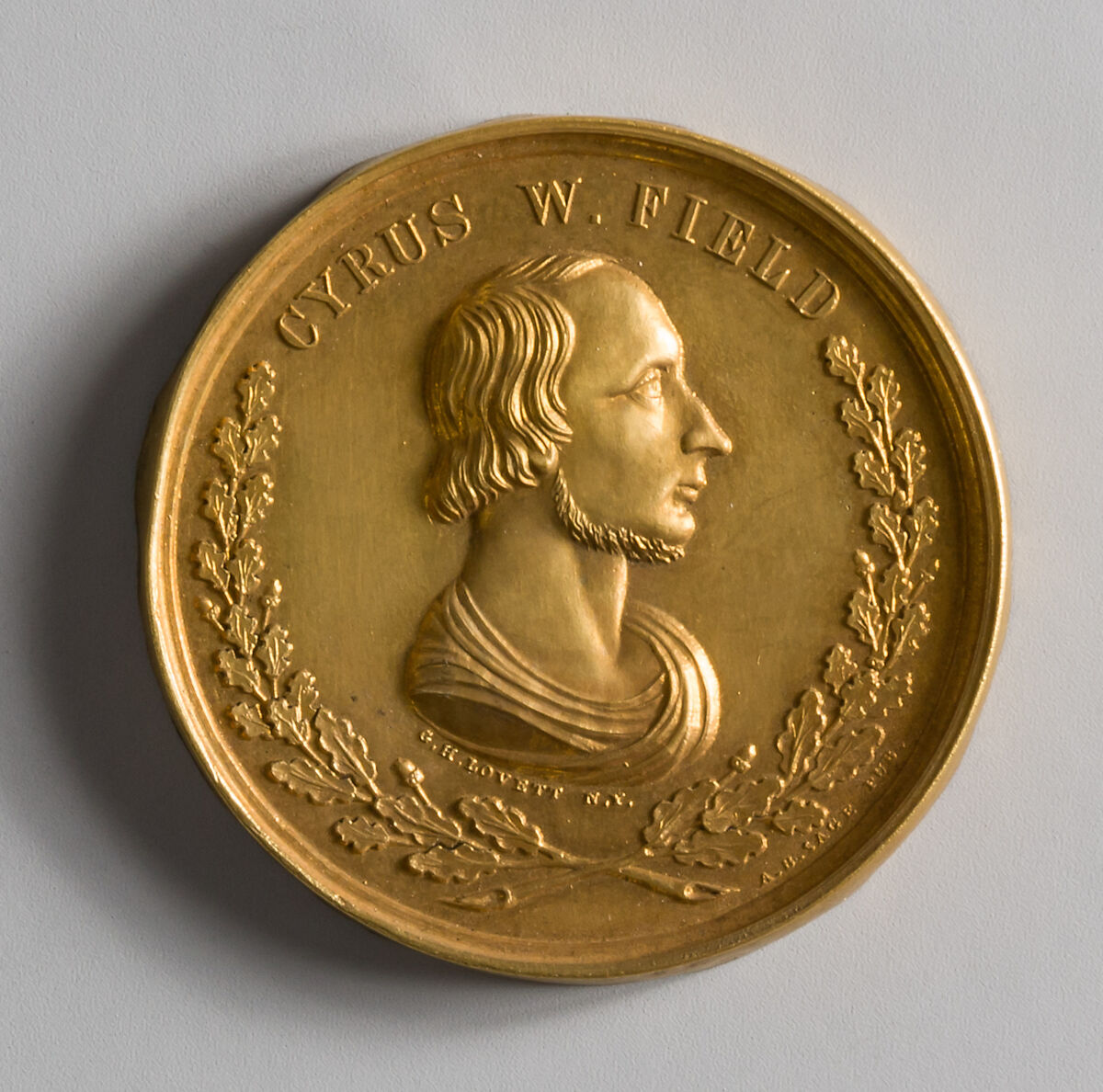 To Cyrus W. Field from New York Friends, for Laying the First Atlantic Cable, George Hampden Lovett (1824–1894), Copper and gold leaf, American 