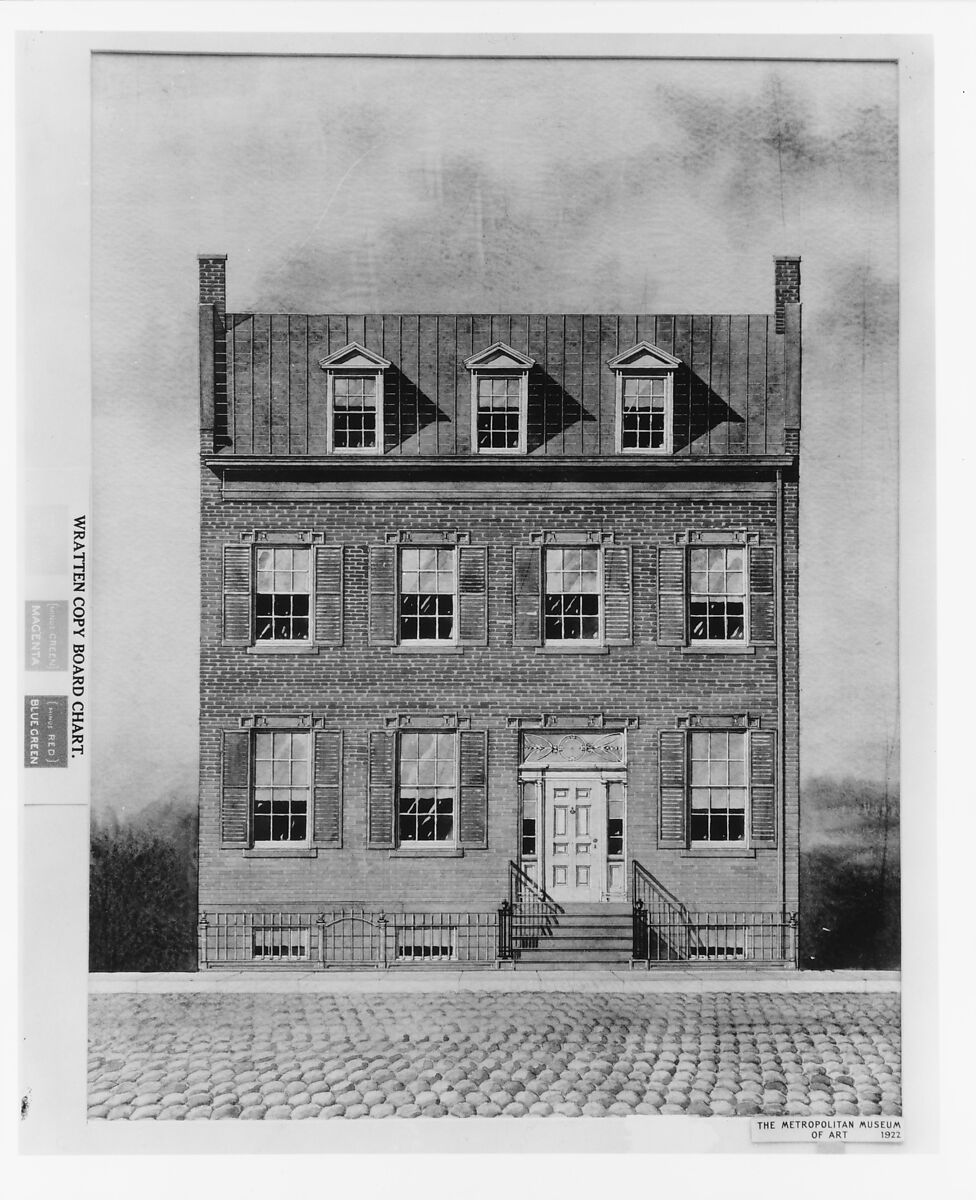 Architectural drawing of Duncan Phyfe’s house, 193 Fulton Street, New York City, Watercolor, goauche, gum arabic, and graphite on off-white wove paper, American