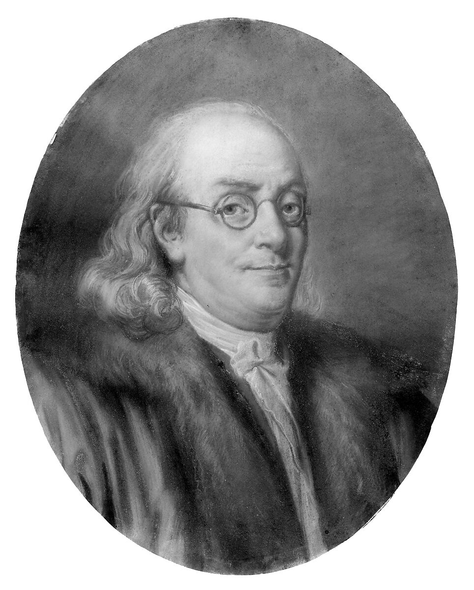 Benjamin Franklin, After Jean-Baptiste Greuze (French, Tournus 1725–1805 Paris), Pastel on toned (now oxidized) wove paper, mounted on a wood strainer, American 