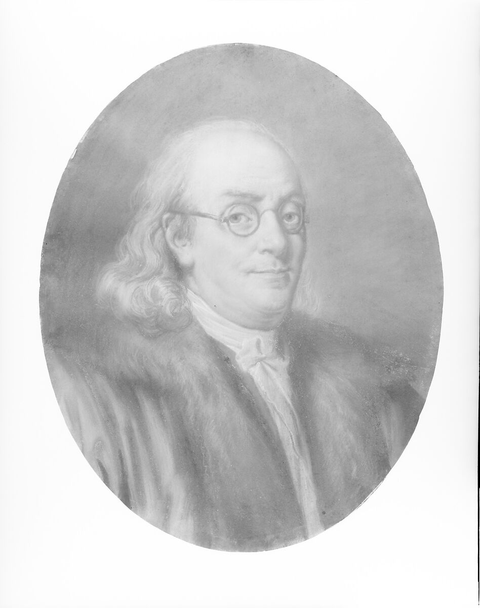 Benjamin Franklin, After Jean-Baptiste Greuze (French, Tournus 1725–1805 Paris), Pastel on toned (now oxidized) wove paper, mounted on a wood strainer, American