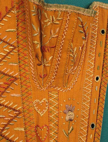 Corset, linen, silk, cotton, probably American