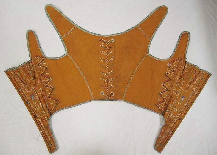 Corset, linen, silk, cotton, probably American 