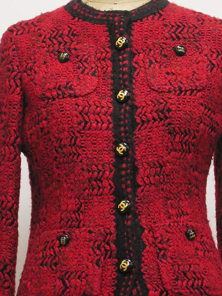 Suit, House of Chanel (French, founded 1910), a) mohair, synthetic, plastic, metal; b) mohair, synthetic, French