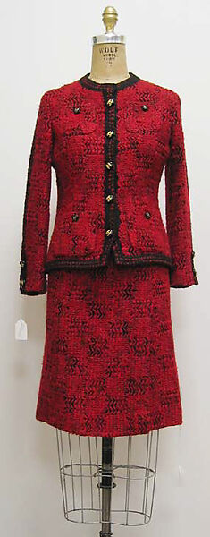Suit, House of Chanel (French, founded 1910), a) mohair, synthetic, plastic, metal; b) mohair, synthetic, French 