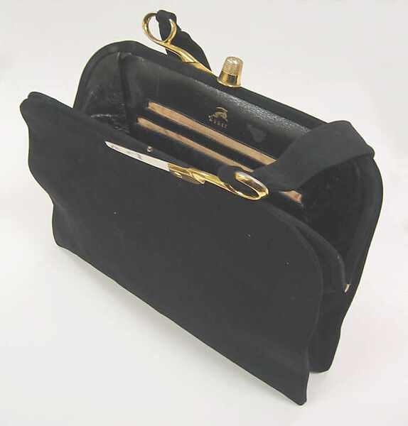 Purse, Koret, silk, metal, leather, synthetic, American