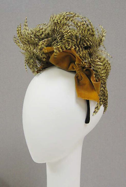 Hat, John-Frederics (American, 1929–1948), silk, feathers, wool, cotton, American 