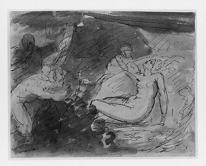 The Finding of the Body of Clytemnestra, After Benjamin West (American, Swarthmore, Pennsylvania 1738–1820 London), Pen and black ink, watercolor washes, and black chalk on off-white laid paper, American