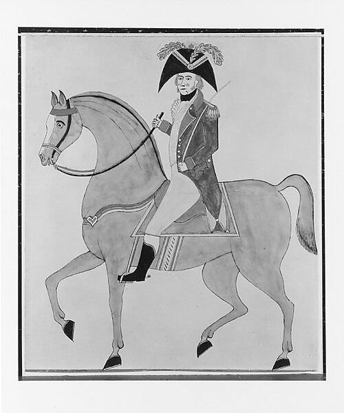 General Lafayette on Horseback, Pen and black ink, watercolor, and opaque watercolor on heavy off-white wove paper, American 