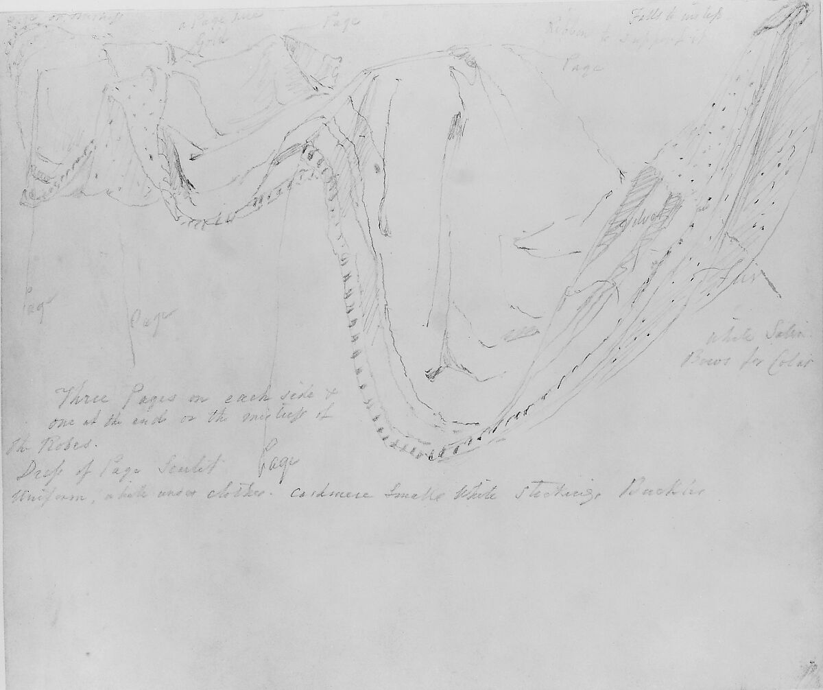 Study of Queen Victoria's Train (Study for Portrait of Queen Victoria), Thomas Sully (American, Horncastle, Lincolnshire 1783–1872 Philadelphia, Pennsylvania), Graphite on paper, American 