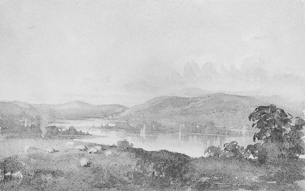 Landscape with Lake and Mountains (from Cropsey Album), Watercolor on off-white wove paper, American 