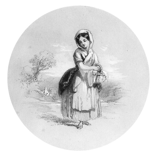 Young Woman in a Landscape (from Cropsey Album), Graphite and white heightening on green wove paper, American 