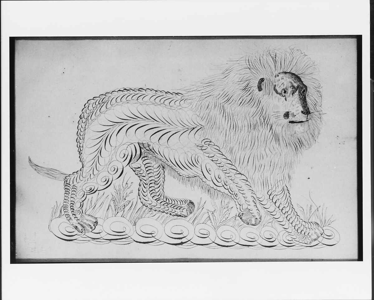 Lion, Pen and iron-gall ink and graphite on off-white wove paper, American