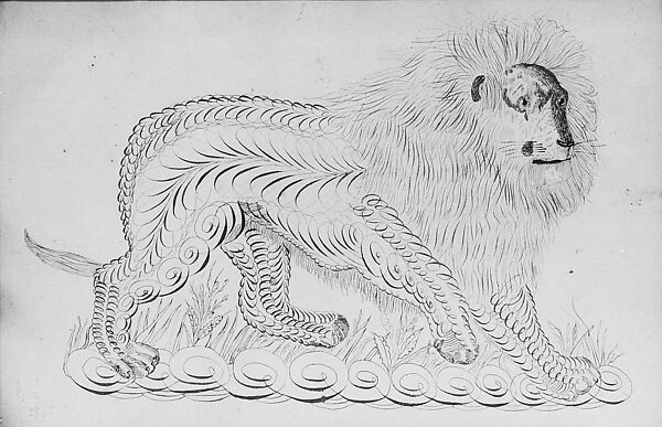 Lion, Pen and iron-gall ink and graphite on off-white wove paper, American 