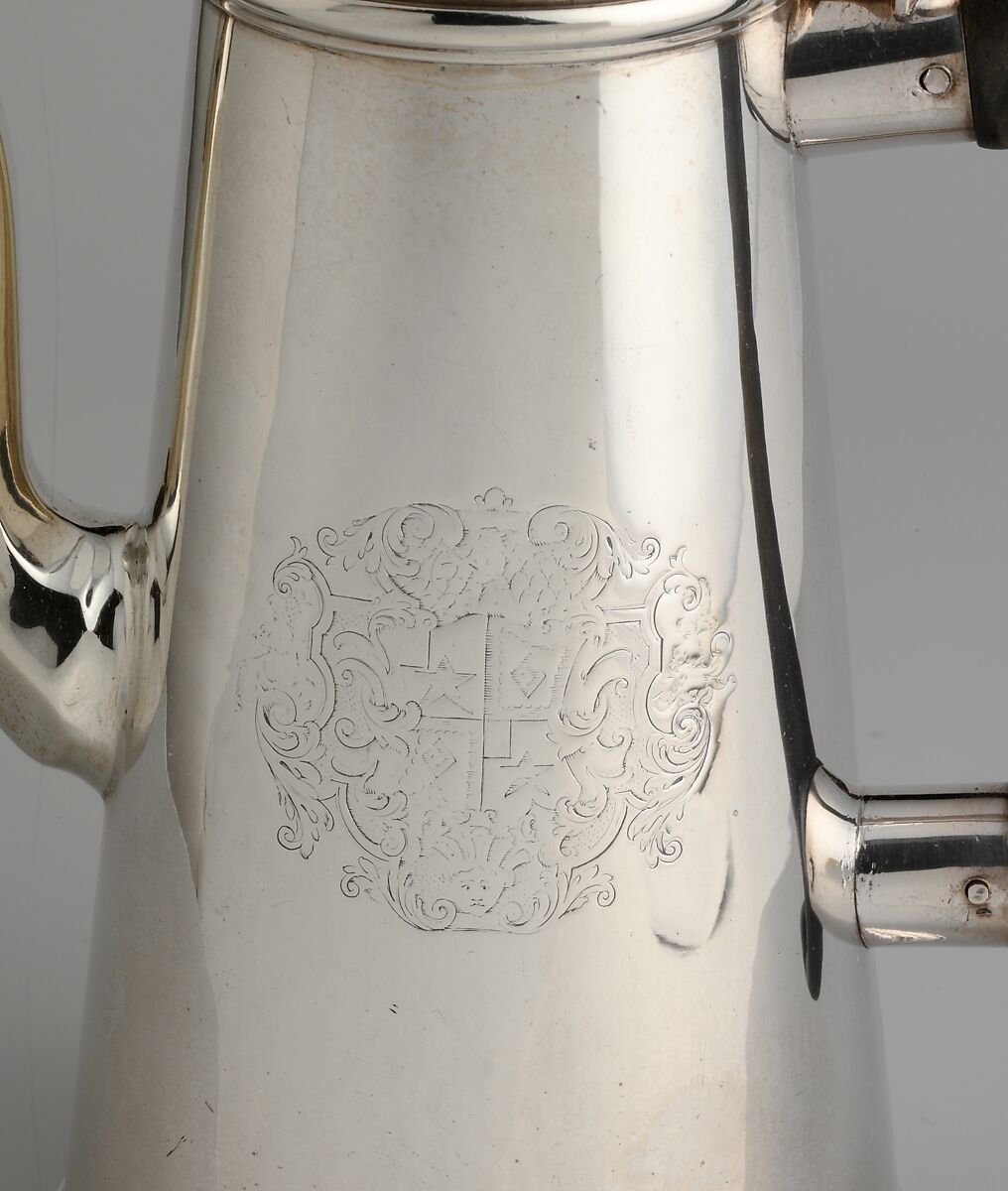 Coffeepot, Charles Le Roux (baptized 1689–1745), Silver, American
