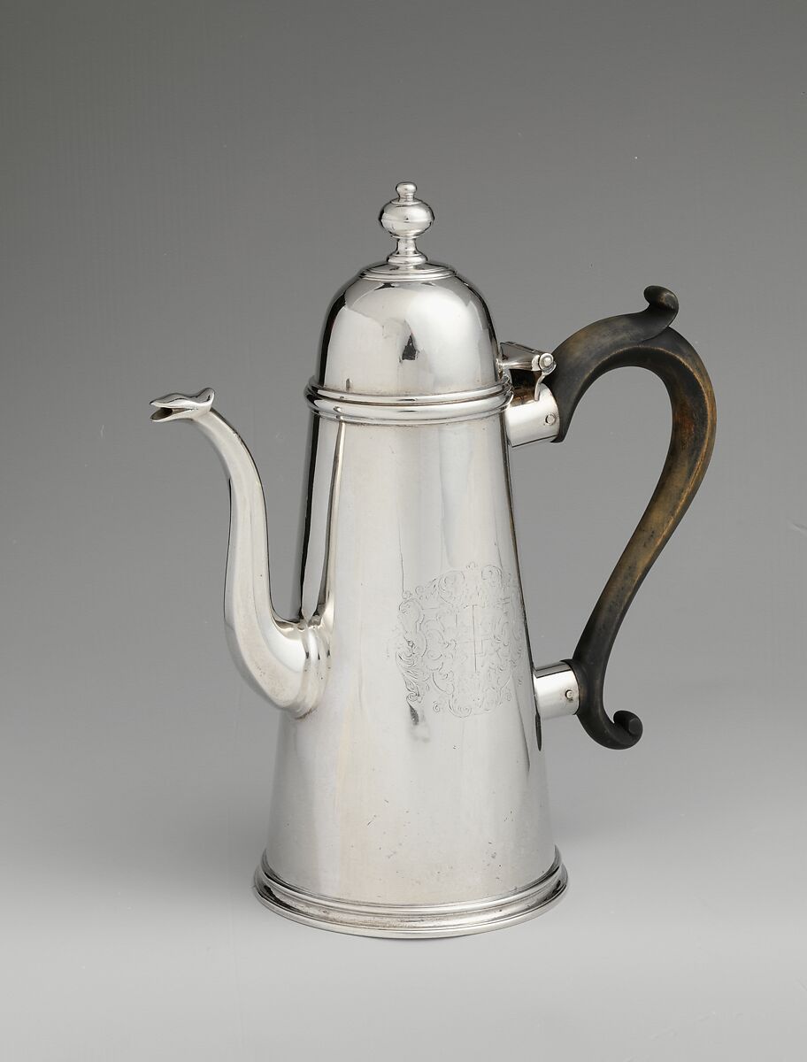 Coffeepot, Charles Le Roux (baptized 1689–1745), Silver, American 