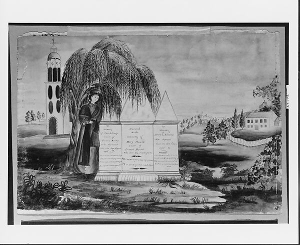 Memorial to Jane A. Rindge, Mary Herrick, and Avery L. Herrick, Watercolor, pen and brown ink, and gum arabic on off-white wove paper, American