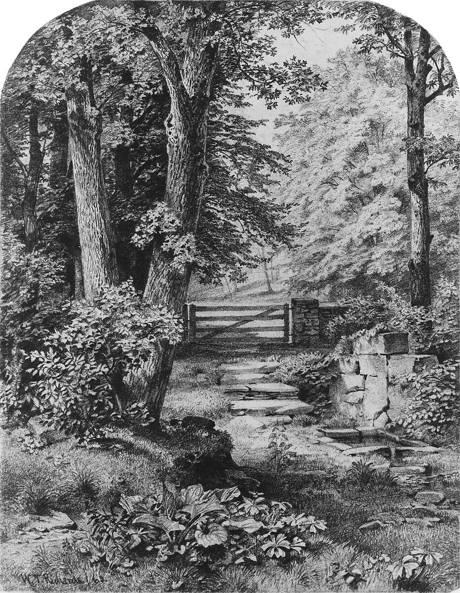 The Spring, William Trost Richards (American, Philadelphia, Pennsylvania 1833–1905 Newport, Rhode Island), Graphite on green wove paper, American 