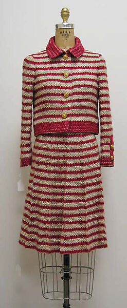 Suit, House of Chanel (French, founded 1910), a) mohair, wool, synthetic, silk, metal; b) mohair, wool, synthetic, silk; c) silk, French