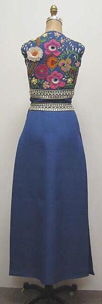 Ensemble, (a–c) Madame Grès (Germaine Émilie Krebs) (French, Paris 1903–1993 Var region), a) silk, metallic, shell, plastic, metal, straw; b,c) silk; d,e) silk, leather, French