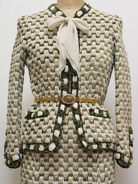 Suit, House of Chanel (French, founded 1910), a) cotton, silk, metal; b) cotton, silk; c) metal
c) metal, French