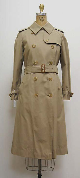 Trench coat, Burberry (British, founded 1856), a) cotton, silk, plastic; b) wool, silk; c) cotton, leather; d,e) cotton; f) cotton, silk, British 