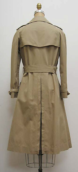 Trench coat, Burberry (British, founded 1856), a) cotton, silk, plastic; b) wool, silk; c) cotton, leather; d,e) cotton; f) cotton, silk, British