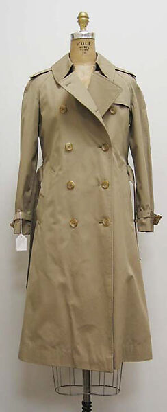 Trench coat, Burberry (British, founded 1856), a) cotton, silk, plastic; b) wool, silk; c) cotton, leather; d,e) cotton; f) cotton, silk, British