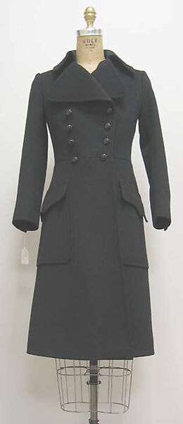 Coat, Yves Saint Laurent (French, founded 1961), a) wool, synthetic, plastic; b) wool, synthetic, French 