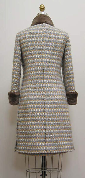 Ensemble, House of Chanel (French, founded 1910), a) wool and mohair, fur, silk, metal; b) wool and mohair, fur, silk; c,d) silk, plastic  
c, d) silk, French