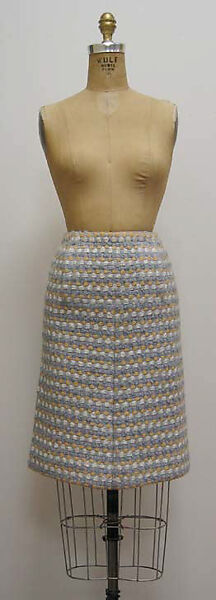 Ensemble, House of Chanel (French, founded 1910), a) wool and mohair, fur, silk, metal; b) wool and mohair, fur, silk; c,d) silk, plastic  
c, d) silk, French