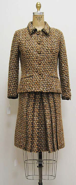 Suit, House of Chanel (French, founded 1910), a) wool/mohair/synthetic, silk, plastic, metal; b,c) wool/mohair/synthetic, silk, French 