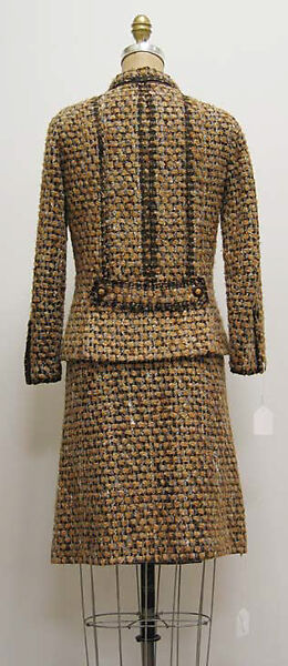 Suit, House of Chanel (French, founded 1910), a) wool/mohair/synthetic, silk, plastic, metal; b,c) wool/mohair/synthetic, silk, French