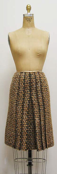 Suit, House of Chanel (French, founded 1910), a) wool/mohair/synthetic, silk, plastic, metal; b,c) wool/mohair/synthetic, silk, French