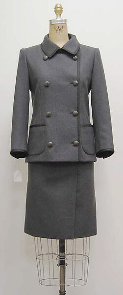 Suit, Hubert de Givenchy (French, Beauvais 1927–2018 Paris), a) wool, silk, nylon, enamel; b,c) wool, silk, French 