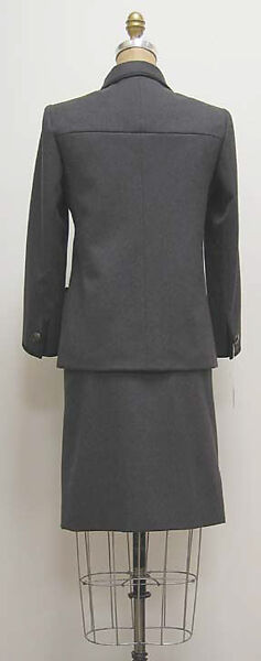 Suit, Hubert de Givenchy (French, Beauvais 1927–2018 Paris), a) wool, silk, nylon, enamel; b,c) wool, silk, French