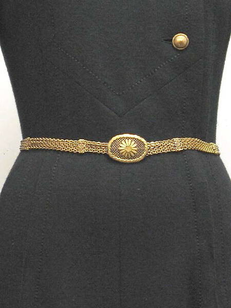 Dress, House of Chanel (French, founded 1910), a) wool, silk; metal; b) metal, French
