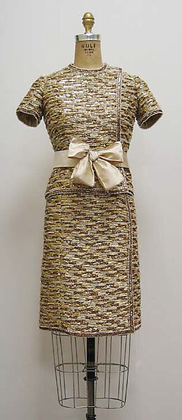 Suit, House of Chanel (French, founded 1910), a, b) silk, plastic, straw, metal, synthetic; c) silk, French 