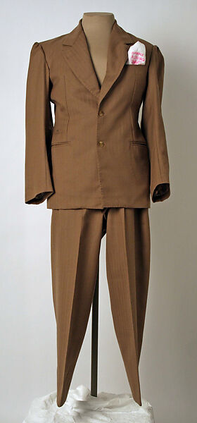 Suit, Vivienne Westwood (British, 1941–2022), a) wool, cotton, plastic; b) wool, plastic, metal; c) linen, British 