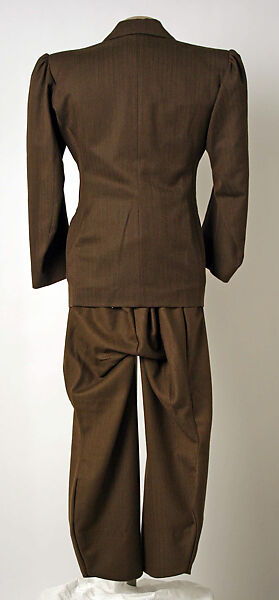 Suit, Vivienne Westwood (British, 1941–2022), a) wool, cotton, ceramic, plastic; b) wool, plastic, metal; c) linen, British
