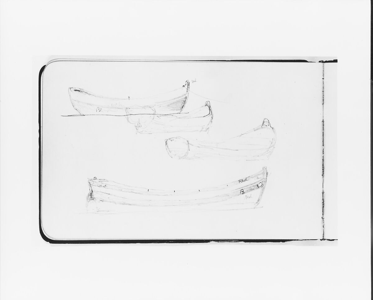 Sketchbook of Columbus Subjects: Caravels, Figures, Heraldry, and Accessories, Albert Bierstadt (American, Solingen 1830–1902 New York), Drawings in graphite on off-white wove paper with gilt edges, bound in a leather cover, American